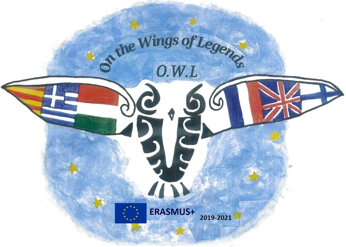 Logotip del projecte Erasmus+ "On the Wings of Legends", creat pels alumnes de FEDAC Prats.
