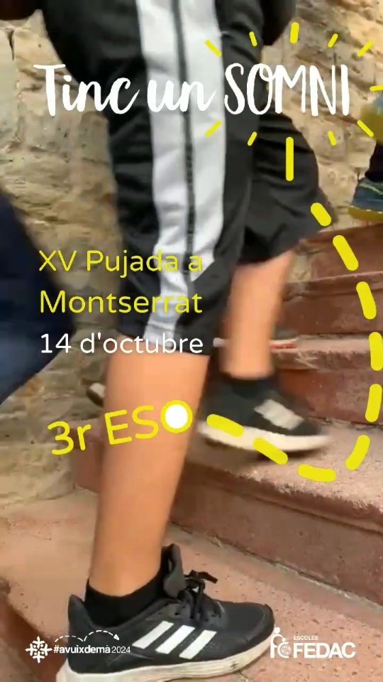 Reel d'Instagram amb el vídeo de la XV Pujada a Montserrat de l'alumnat de 3r d'ESO de les escoles FEDAC de Catalunya.
