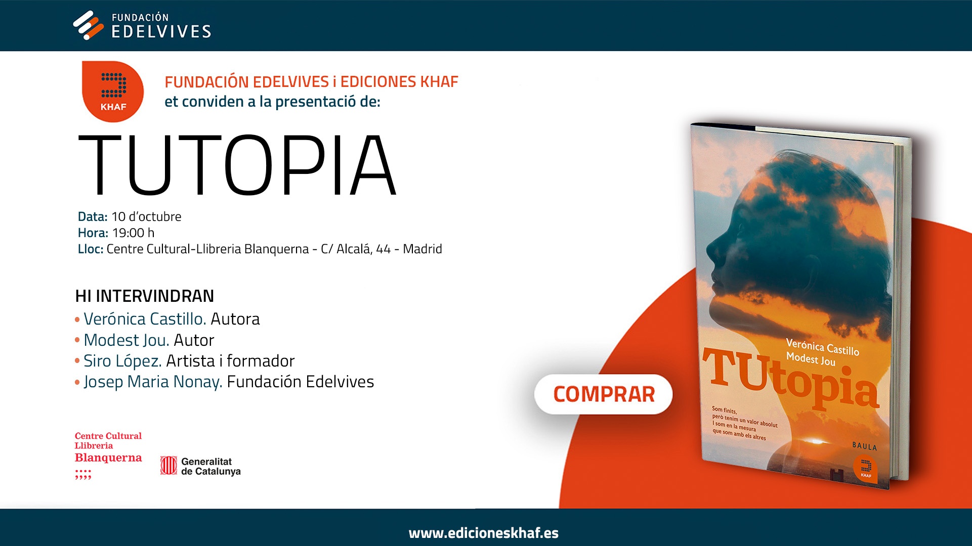 Imatge de la invitació de la presentació del llibre TUtopia a Madrid.