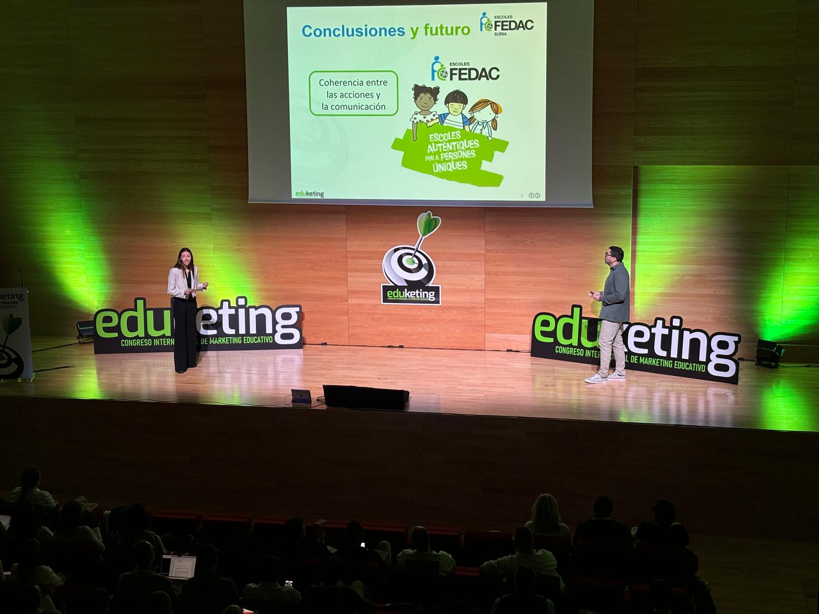 Ponència de Gemma Barrera i Òscar Múrcia, de l'escola FEDAC Súria, al congrés de màrqueting educatiu Eduketing, celebrat a Còrdova el novembre de 2024.