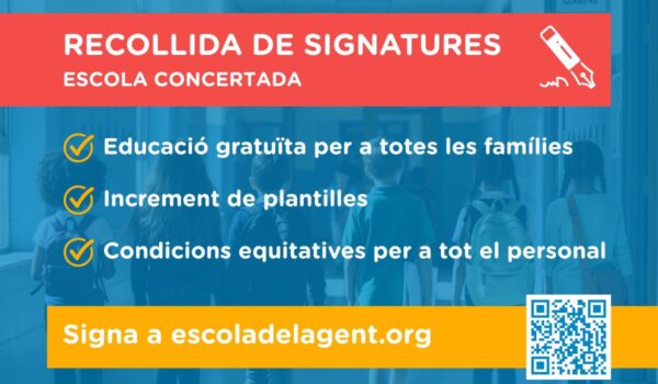 Imatge de la campanya de recollida de signatures per la millora del finançament de l'escola concertada.