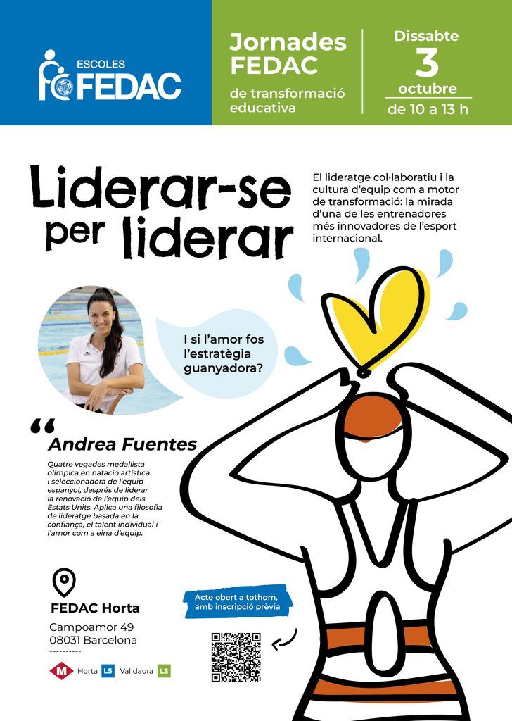 Cartell de les 3es Jornades FEDAC de transformació educativa amb Andrea Fuentes, que impartirà la ponència "Liderar-se per liderar".